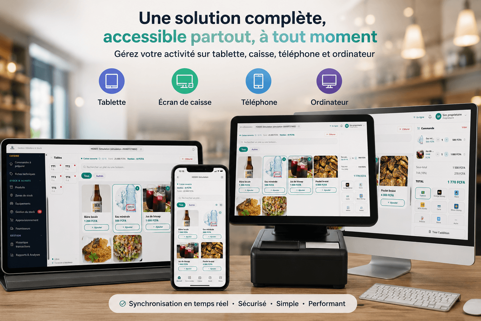 HOGERIX sur tablette, écran de caisse, téléphone et ordinateur